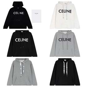 CELINE Simple letter print hooded sweatshirt loose top-2135